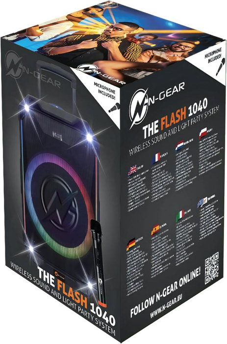 N-Gear The Flash 1040 Altavoz Portátil con Woofer de 10 Pulgadas y Micrófono Inalámbrico