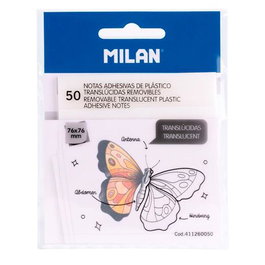 Milan Bloc Notas Adhesivas Plástico Translúcidas 76x76 mm 50 Hojas