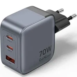 Vention FEXH0-EU Cargador de Pared GaN 70W 2xUSB-C 1xUSB-A Gris