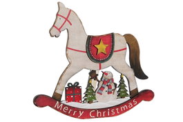 DKD Home Decor Caballito Balancin Navidad Tradicional Blanco Rojo 34 x 30 x 2 cm