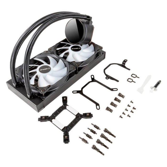 UNYKAch AquaStorm 240 Kit Refrigeración Líquida AIO CPU - Radiador 240mm, 2 Ventiladores 120mm ARGB, Visualización Temperatura CPU, Compatible Intel/AMD