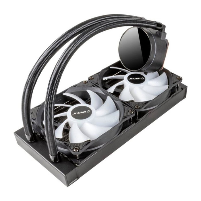 UNYKAch AquaStorm 240 Kit Refrigeración Líquida AIO CPU - Radiador 240mm, 2 Ventiladores 120mm ARGB, Visualización Temperatura CPU, Compatible Intel/AMD