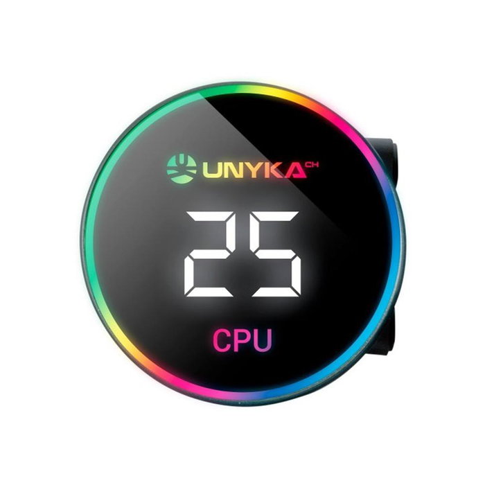 UNYKAch AquaStorm 240 Kit Refrigeración Líquida AIO CPU - Radiador 240mm, 2 Ventiladores 120mm ARGB, Visualización Temperatura CPU, Compatible Intel/AMD