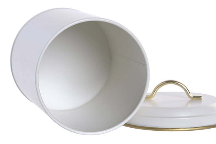 DKD Home Decor Bote de Metal para Galletas Blanco Roto y Dorado
