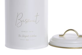 DKD Home Decor Bote de Metal para Galletas Blanco Roto y Dorado