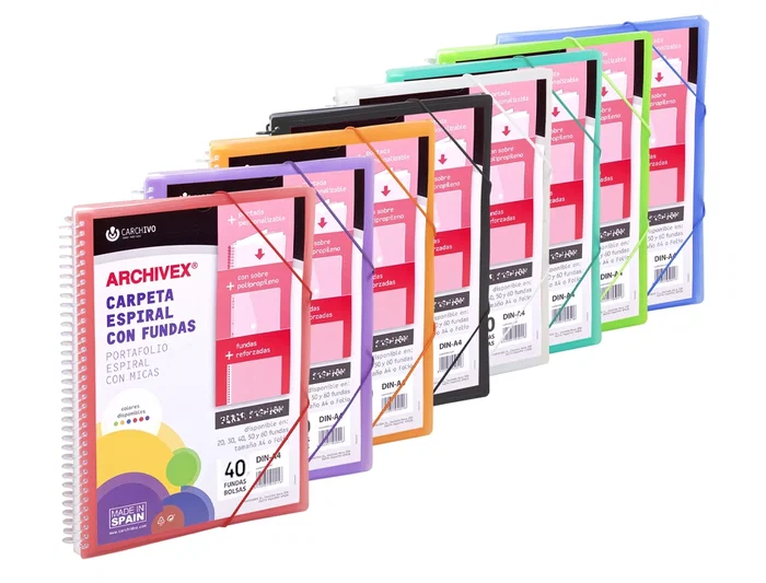 Carchivo Archivex Carpeta Archivador Polipropileno Canguro Naranja Escaparate con Espiral, 40 Fundas, Cierre Gomas, DIN A4