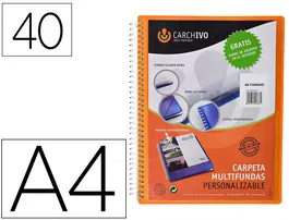 Carchivo Archivex Carpeta Archivador Polipropileno Canguro Naranja Escaparate con Espiral, 40 Fundas, Cierre Gomas, DIN A4