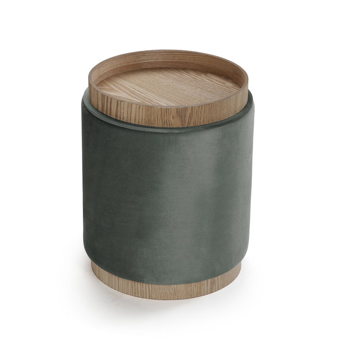 Versa Puff con almacenamiento y bandeja en velvet gris, madera MDF y poliéster, 41x34x34 cm