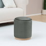Versa Puff con almacenamiento y bandeja en velvet gris, madera MDF y poliéster, 41x34x34 cm
