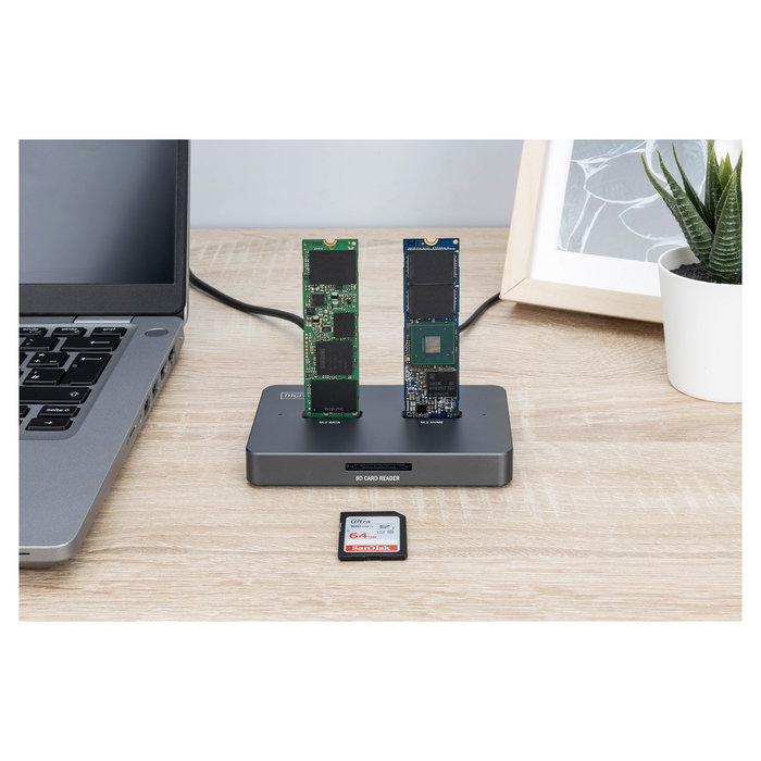 Digitus DA-71546-1 Docking USB-C para M.2 NVMe y SATA SSD con Lector de Tarjetas SD, 10 Gbit/s, USB 3.2 Gen 2, 4 TB, Negro