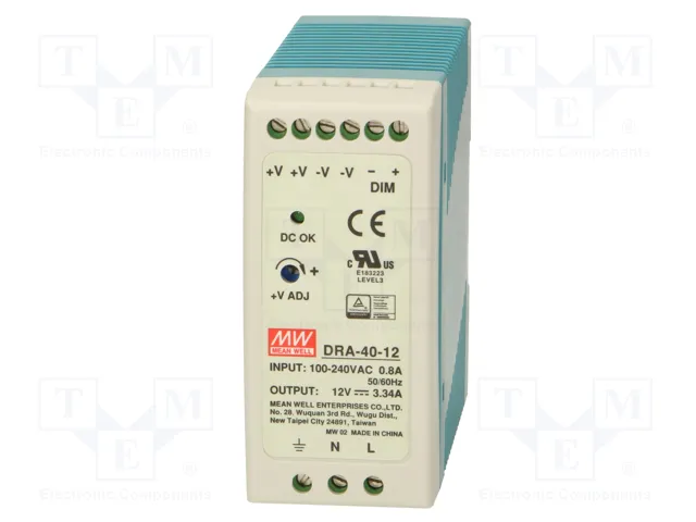 MEAN WELL DRA-40 12VDC 3,34A Fuente de alimentación para carril DIN