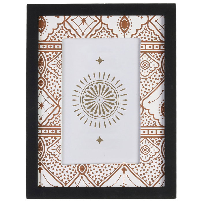 Home Deco Factory Marco de Fotos Mirage con Paspartú Decorado Oriental para 10x15 cm, 16.5x21.5 cm, Negro/Marrón/Beige