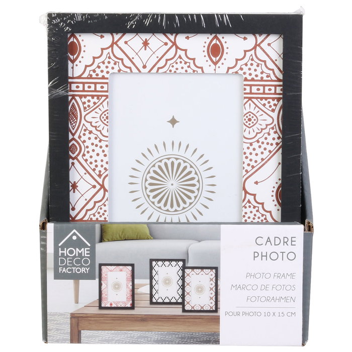 Home Deco Factory Marco de Fotos Mirage con Paspartú Decorado Oriental para 10x15 cm, 16.5x21.5 cm, Negro/Marrón/Beige