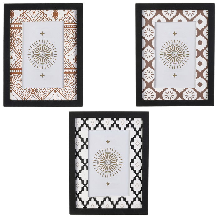 Home Deco Factory Marco de Fotos Mirage con Paspartú Decorado Oriental para 10x15 cm, 16.5x21.5 cm, Negro/Marrón/Beige