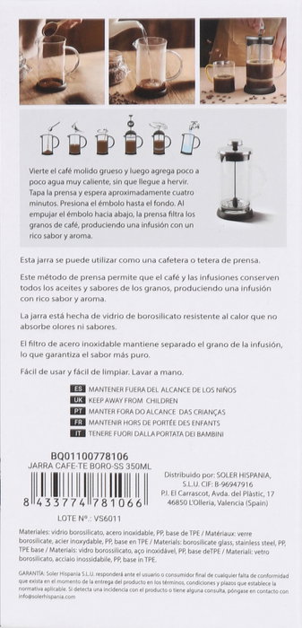 Inde Jarra de Café y Té Boro-Ss 350 ml (Pack de 8 Unidades)
