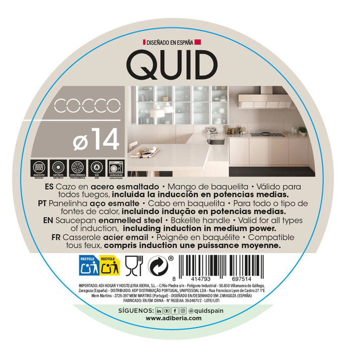 Cazo Acero Esmaltado Cocco Quid 14 cm - 0,6 L (12 Unidades) Cazo Acero Esmaltado Cocco Quid 14 cm - 0,6 L (12 Unidades)