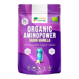 ENERGY FEELINGS Organic Aminopower 75% Vainilla 500Gr Eco Vegan Sg Preparado Proteico Ecológico y Vegano con Aminograma Completo