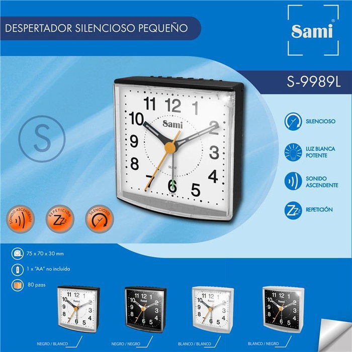 SAMI Despertador Sami Silencioso Mediano con Snooze y Luz