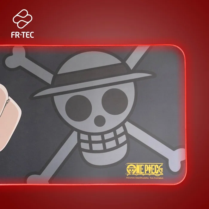 FR-TEC OP4003 - Alfombrilla de Ratón Gaming XL para Teclado y Ratón con Luz LED RGB Roja, Diseño One Piece Luffy, Antideslizante, Licencia Oficial