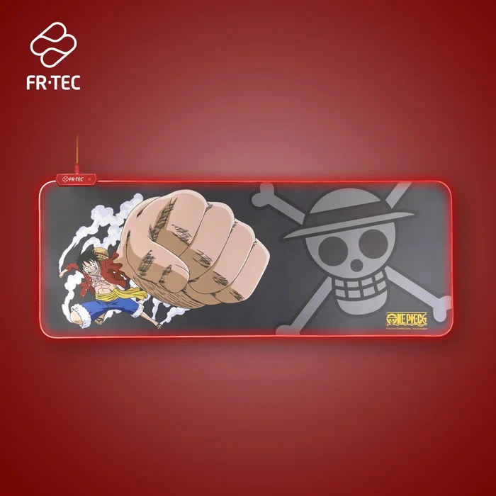 FR-TEC OP4003 - Alfombrilla de Ratón Gaming XL para Teclado y Ratón con Luz LED RGB Roja, Diseño One Piece Luffy, Antideslizante, Licencia Oficial
