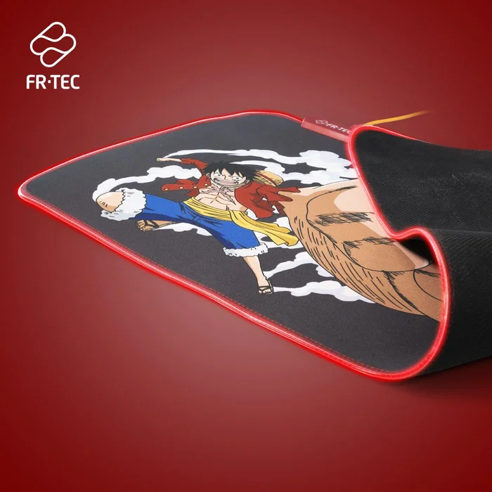 FR-TEC OP4003 - Alfombrilla de Ratón Gaming XL para Teclado y Ratón con Luz LED RGB Roja, Diseño One Piece Luffy, Antideslizante, Licencia Oficial