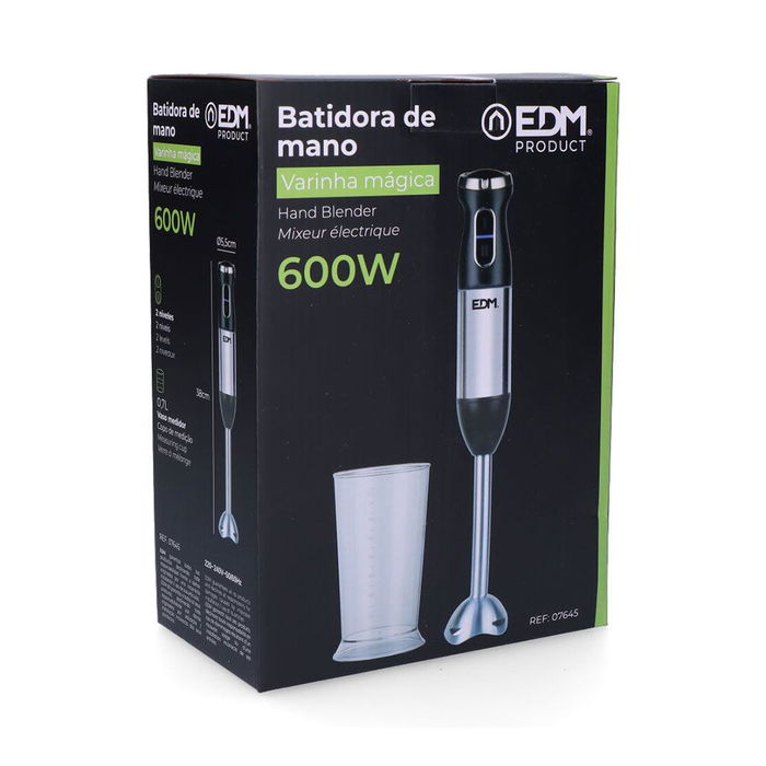 Edm Batidora de Mano 600W Cromado / Negro con Vaso Mezclador de 700ml
