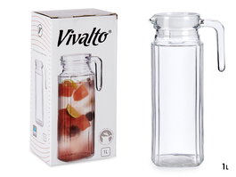 Vivalto Jarra Cuadrada Rayada 1L Vidrio y Plástico Transparente y Blanco 12.5x25x8.5 cm (Set de 6)