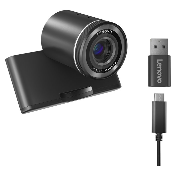 Lenovo Webcam QHD 2K, Micrófono Direccional, Ajustable (FOV 90/78/65), Enfoque Automático, HDR, Encuadre AI por Rostro, Cable Desmontable USB-C/A 1.5 m