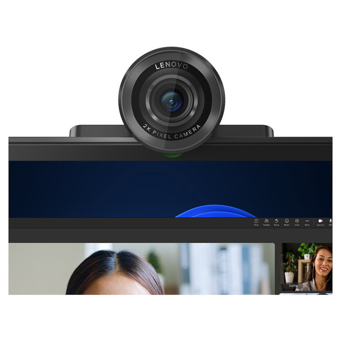 Lenovo Webcam QHD 2K, Micrófono Direccional, Ajustable (FOV 90/78/65), Enfoque Automático, HDR, Encuadre AI por Rostro, Cable Desmontable USB-C/A 1.5 m