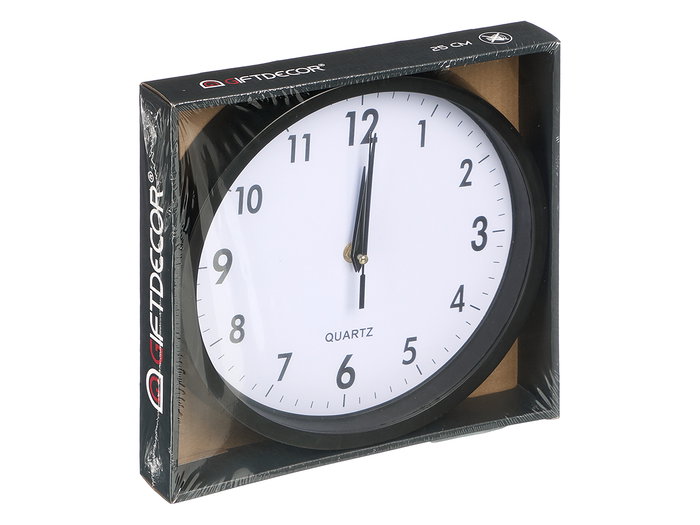 Giftdecor Reloj Redondo Negro de Plástico y Vidrio 25 x 25 x 5 cm (Set de 12)