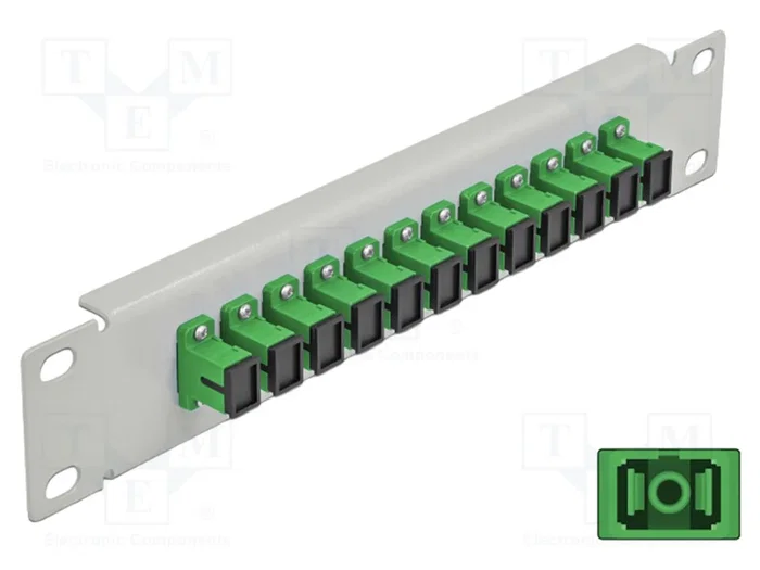 DeLOCK Patchpanel de fibra óptica 10″ 12 puertos SC Simplex verde 1 HE gris