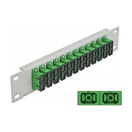 DeLOCK Panel de conexión de fibra óptica de 10 pulgadas, 12 Puertos SC Duplex, Montaje en Rack 1U, Verde y Gris, Metal