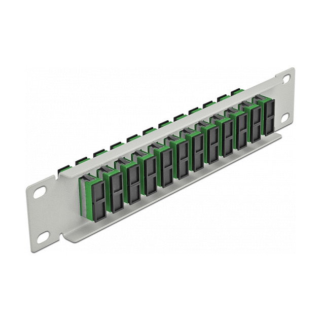 DeLOCK Panel de conexión de fibra óptica de 10 pulgadas, 12 Puertos SC Duplex, Montaje en Rack 1U, Verde y Gris, Metal