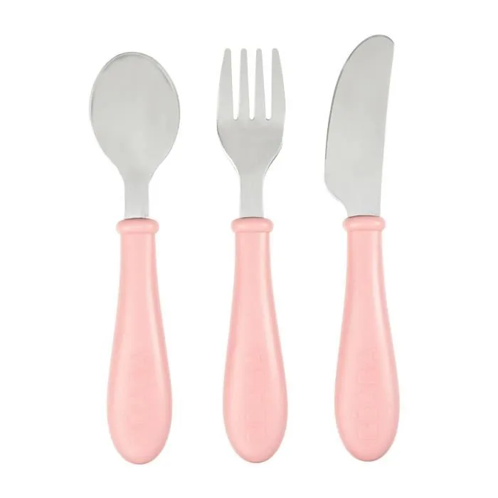 Beaba Set 3 Cubiertos Aprendizaje Acero Inoxidable Rosa Cuchara Tenedor Cuchillo Formas Redondeadas