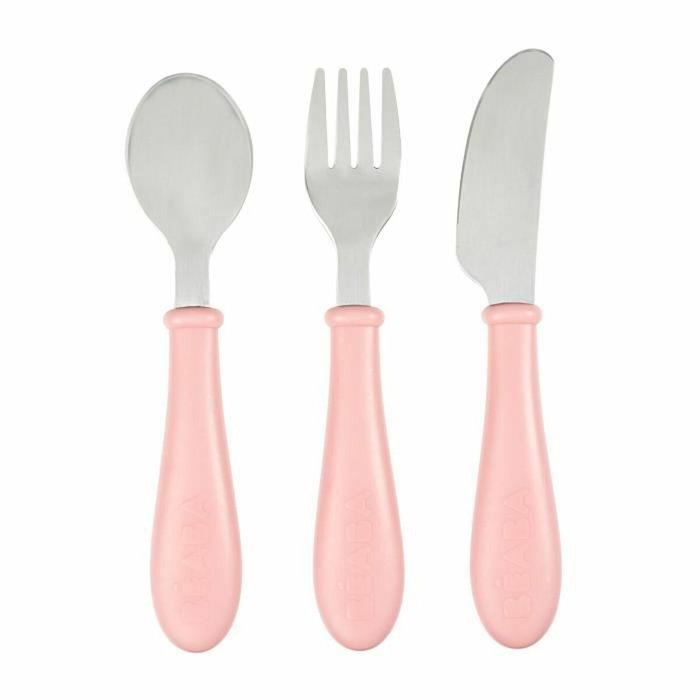 Beaba Set de 3 cubiertos de acero inoxidable rosa Beaba Set de 3 cubiertos de acero inoxidable rosa