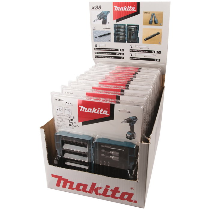 Makita B-54106 - Set de Puntas de Destornillador 38 Piezas Plano Phillips Torx 1/4" para Atornillador Taladro