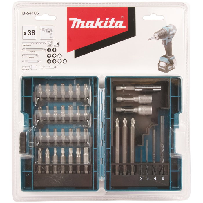 Makita B-54106 - Set de Puntas de Destornillador 38 Piezas Plano Phillips Torx 1/4" para Atornillador Taladro