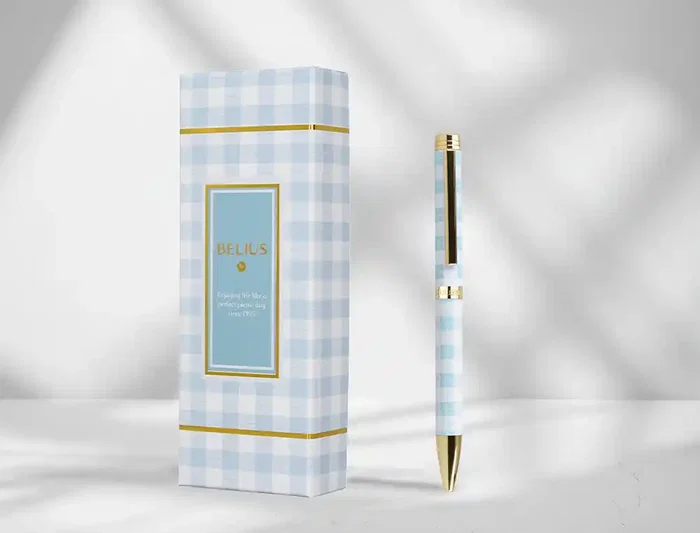 Belius Bolígrafo Perfect Picnic Day Aluminio Celeste Dorado Tinta Azul Caja Diseño