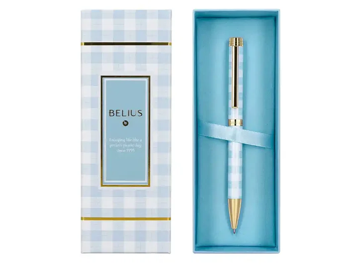 Belius Bolígrafo Perfect Picnic Day Aluminio Celeste Dorado Tinta Azul Caja Diseño