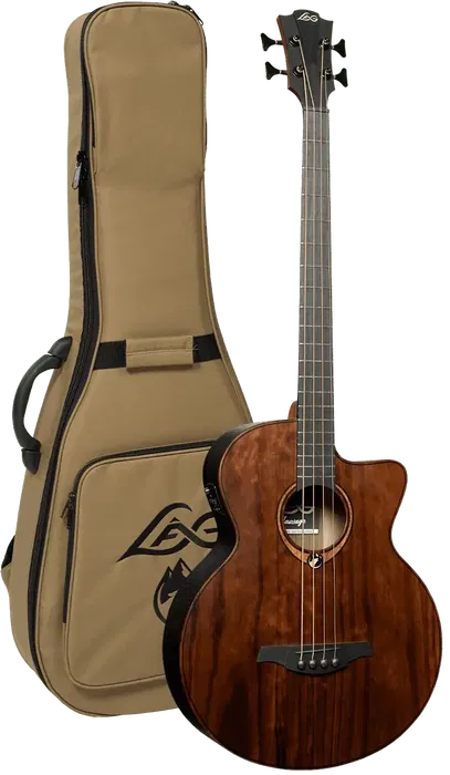 LAG Bajo Acústico Jumbo A/E Natural Satinado - Cuerpo de Brankowood y Eucalipto Ahumado, Electrónica Stage-LAG