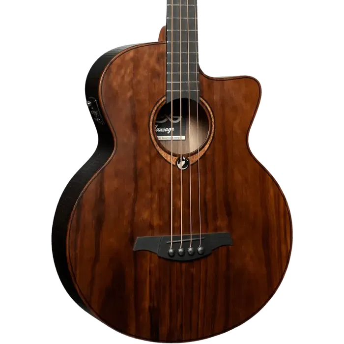 LAG Bajo Acústico Jumbo A/E Natural Satinado - Cuerpo de Brankowood y Eucalipto Ahumado, Electrónica Stage-LAG