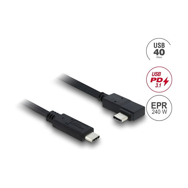 DeLOCK Cable USB4 de 40 Gbps con USB C angulado, 1 m, 240 W DeLOCK Cable USB4 de 40 Gbps con USB C angulado, 1 m, 240 W