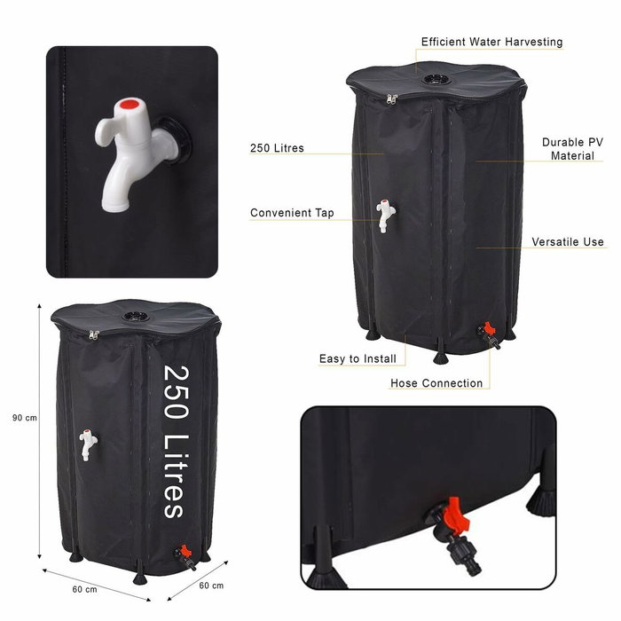 Ipae Progarden Depósito plegable recolector de agua de lluvia 250 l, ø60 x 90 cm