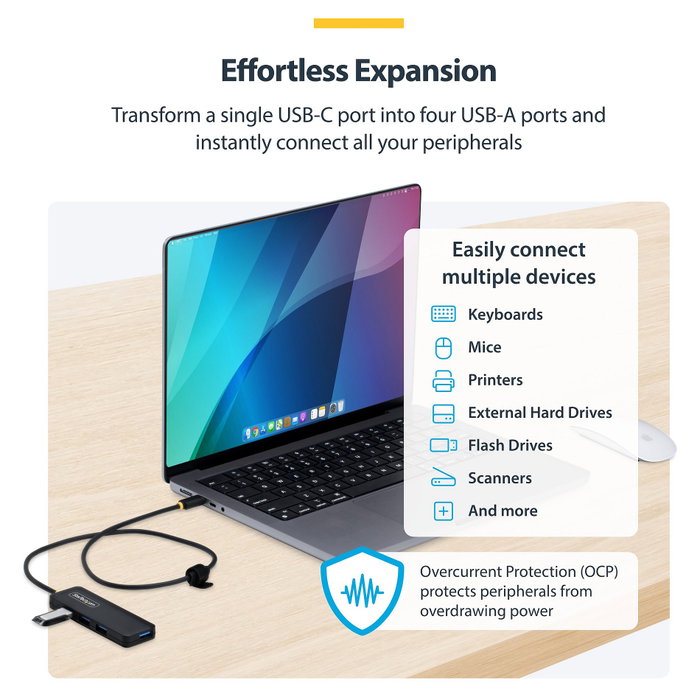 Startech Hub USB-C de 4 Puertos USB-A 5Gbps Alimentado por el Bus