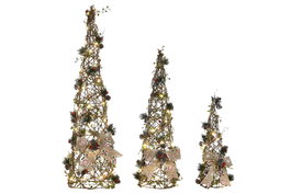 DKD Home Decor Set de 3 Conos de Ratán con LED Verde y Natural 20x20x80 cm