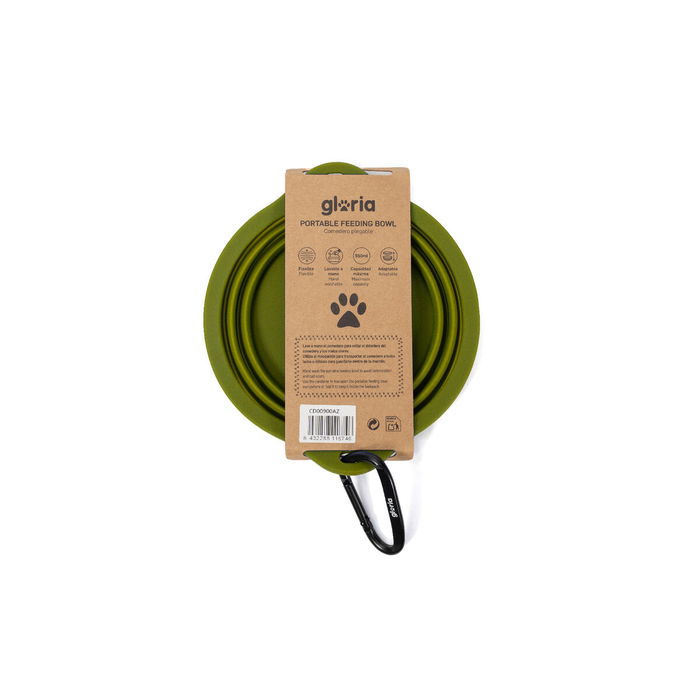 Gloria Comedero Plegable 550 mL Verde Silicona Mosquetón Aluminio Comedero Portátil