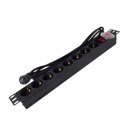 Phasak BNS 1520 Regleta para Rack de 19 pulgadas con 8 Tomas Schuko y Cable de 3m, Negro