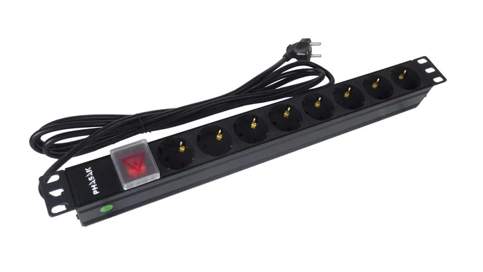 Phasak BNS 1520 Regleta para Rack de 19 pulgadas con 8 Tomas Schuko y Cable de 3m, Negro Phasak BNS 1520 Regleta para Rack de 19 pulgadas con 8 Tomas Schuko y Cable de 3m, Negro
