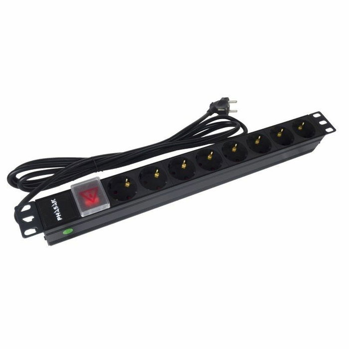Phasak BNS 1520 Regleta 19 pulg. con interruptor, 8 tomas Schuko y cable de 3m, negro Phasak BNS 1520 Regleta 19 pulg. con interruptor, 8 tomas Schuko y cable de 3m, negro