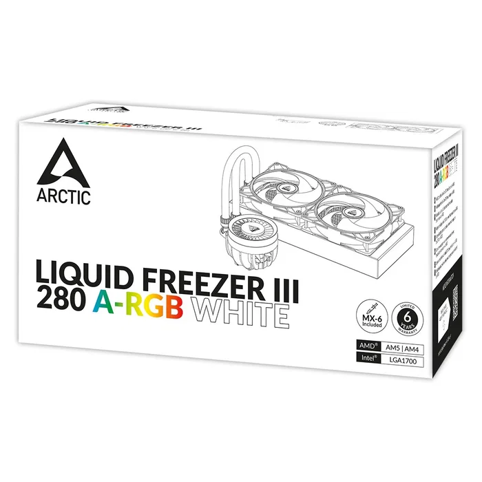 Arctic Liquid Freezer III 280 A-RGB Refrigeración Líquida AIO 280mm, 2 Ventiladores de 140mm Blanco, PWM, Intel LGA1851/1700, AMD AM4/AM5, Sistema de Refrigeración para CPU